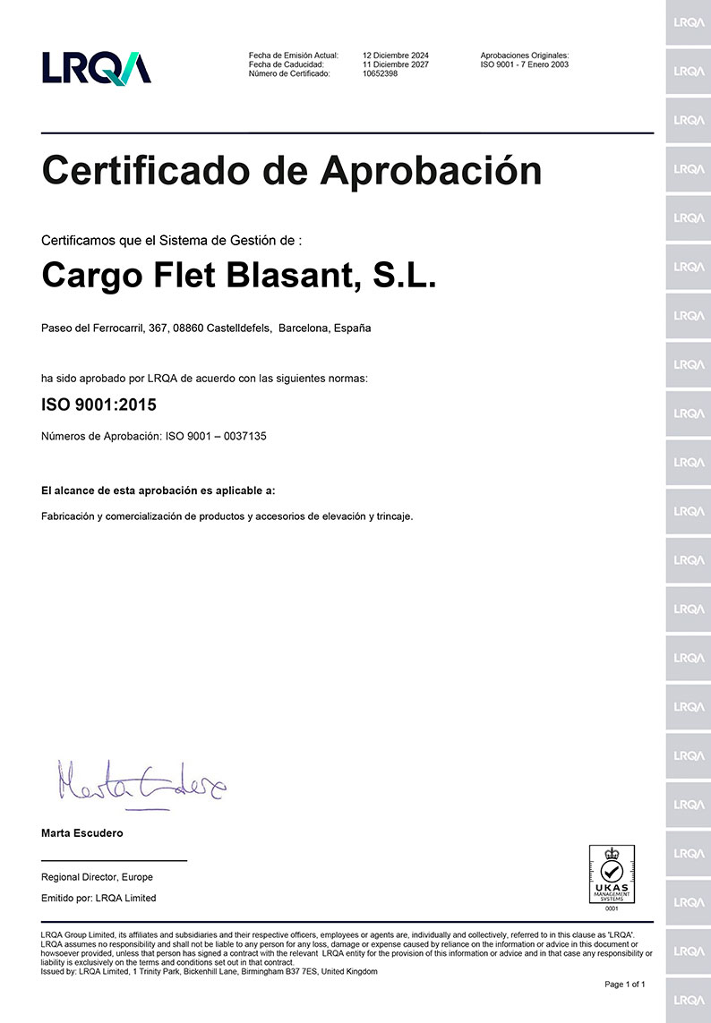 Espanol-ISO-9001-2015 ISO 9001 CargoFlet Blasant